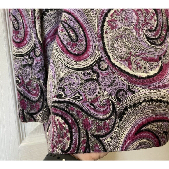 Talbots Sweater Petite 2X Purple Gray Paisley Pure Merino Wool Knit Pullover Top - Picture 2 of 13